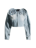 Toloer Personality Wind 2024 Autumn New Three-Dimensional Flower Denim Jacket Coat Half Body Short Skirt Suit Female-Outfit