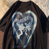 2022 New Butterfly Fairy Print T-Shirt Punk Goth Hip Hop Grunge Rock Y2K Round Neck Casual Summer Coat