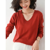 Toloer Style Autumn Winter Woolen Sweater Female V Gets Short Money Inside Build Head Sweater Slim Bottom Sweater-Outfit