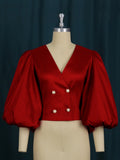 Collar Lantern Sleeve Button-Down Shirt Repair Short Party Women's Shirt