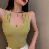 Two Sexy Knitted Slings Small Vest Women Autumn New Sexy Tight Breasts Hanging Sleeveless