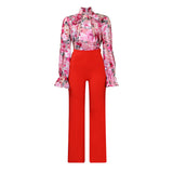 Women's Clothing 2025 Autumn And Winter Loose Large-Size Casual Print Long-Sleeved Shirt Broad Leg Pants