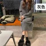 Autumn And Winter Thickened Hooded Sweater Dress Women's Straight Tube Loose Waist Length Style To Wear Thin Knitted Bottom Sweater-Outfit