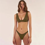 Solid Bikini 2021 New Fashion Push Up Deep V Women Swimsuit Beachwear High Waist Brazilian Biquini Female Bathing Suit
