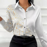 Patchwork Casual Shirt Blouse Woman Autumn Fashion Button Long Sleeve Shirts For Women 2023 White Print Office Top Femme-Outfit