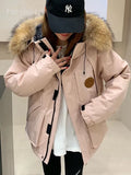 Raccoon Big Hair Collar Overalls Down Jacket Female 2024 Winter Fashion Thickened Couples Frost Resistant Outdoor Assault Jacket-Outfit
