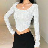 Women's Clothing 2025 Autumn Explosion U Collar Top Water Corrugated Body-Closing Sexy Long-Sleeved T-Shirt