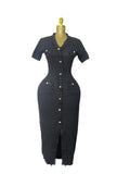 Temperament V-Neck Slim Short-Sleeved Tuxedo Niche Knitted Dress