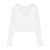 Toloer Women's Short Slim Long Sleeve With Bottom Shirt Autumn 2024 New Sexy V-Neck Collarbone Student Top