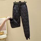 2022 Women Winter Warm Pants Thicken Elastic High Waist Long Harem Pants Windproof Big Pockets Casual Cotton Pad