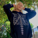 Zip-up Y2K Harajuku korean style loose skull print Goth Grunge long sleeve hooded jacket solid color shirt Autumn