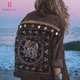 Women Denim Short Jackets Jeans Coats Vintage Fashion Black winter Bohemian Long Sleeve Clothes 2020 Outerwear Ladies