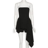 Toloer Spring / Summer 2023 Women's Solid Color Sexy One-Word Collar Wrapped Chest Fashion High Waist Irregular Dress-Outfit