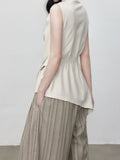 Texture Sleeveless Top Summer New T-Shirt With Waist Design Temperament White T-Shirt Women + Striped
