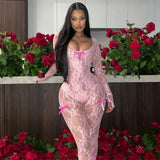 Toloer Women's Autumn / Winter New U Collar Long Sleeve Sexy Lace Elastic Jumpsuit Female Slim-Outfit