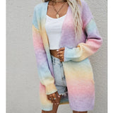 Rainbow Striped Knitwear Sweater Crew Neck Casual Women Pullovers Sweaters Female Long Sleeve Colourful Jumper Top Winter