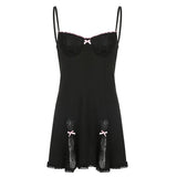 Toloer Collar Lace Slip Dress 2023 New Slit Bow Small Sexy Hot Girl Even-Outfit