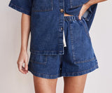 2025 New Vintage Casual Pocket Short Sleeve Shirt Shorts Denim Set