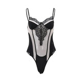 Toloer Lace Hollow Out Mesh Gauze Tight Onesie, Summer Hot Style Flounce Wrap Buttock Short Skirt Suit-Outfit