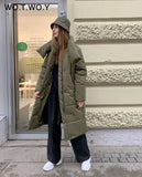 Oversized Long Thick Padded Parkas Women Wide-Waisted Cotton Liner Winter Jackets Female Loose Fit Casual Solid Coat