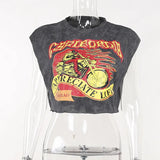 Round Collar Print Sleeveless Vest T-Shirt Girl 2025 New Hot Girl With Short