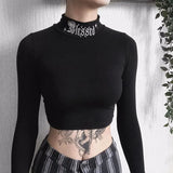 Toloer Design Sense High Collar Jacket Women's Tight Crop Long Sleeve T-Shirt Women's Wear-Outfit