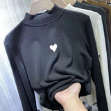 Toloer Waxy Elastic Double-Sided German Velvet Bottom Shirt Female Slim Slim Love Half High Collar With Long-Sleeved T Shirt Jacket