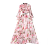 Women's Autumn Dress 2025 New Heavy Industry Pressed Long Printed Chiffon Dress Sweet Holiday