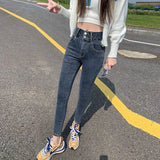Toloer Female Autumn 2024 New Korean Version Slim Show Thin High Waist Two Buckle Elastic Small Feet Pencil Pants Tide-Outfit