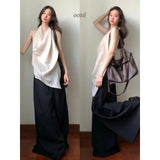 Girls Design Feel Hanging Neck Vest Bare Shoulder Dress Female Summer New Temperament Loose Broad Legs Casual Pants