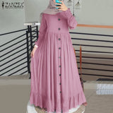 Casual Solid Puff Sleeve Ladies Kaftan Sundress ZANZEA Vintage Chiffon Dress Women 2023 Spring Ruffle Maxi Vestidos 618-1-Outfit