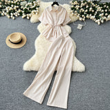 Dress Women's New Two-Piece Design Tice With Waist-Sleeved Shirt High-Rise Thin Leg Straight