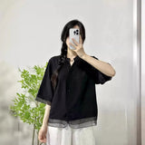Printed Trimmed Short-Sleeved Shirt-Outfit