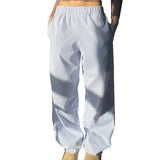 Women Casual cleanfit Striped Pants Elastic Low Waist Solid Color Loose Aesthetic Transparent Trousers with Pockets-Outfit