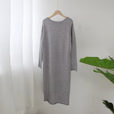 Women Autumn Loose Long Dresses 2021 Solid O Neck Knitted Sweater Dress Female Long Sleeve Casual Dress Robe