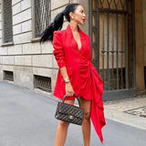 2022 Fashion New Autumn Chic Women's Blazer Dress Red Sexy Lapel Long Sleeve Bow Loose Dress Celebrity Club Party Dress