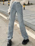 Vintage Distressed Star Patch Boyfriend Jeans-Outfit