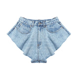 New Station Modeling Lotus Leaves Under The Broad Legs Denim Shorts Hot Pants Prosthetic Skirt