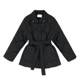 Winter Cotton Padded Coats Women Single-breasted Lace-up Female Chic All-Match Parkas Turn-down Collar Jackets Office