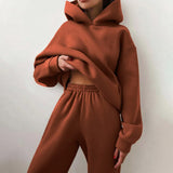 Toloer 2024 Women's Solid Color Casual Fashion Pants And Thick Long-Sleeved Hoodie Hoosuit For