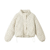 Female Winter 2024 New Korean College Wind And Thick Long Sleeve Cotton-Padded Coat Flower Cotton-Padded Jacket-Outfit