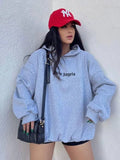 Letter-Print Hooded Hooded Loose Version Of Multi-Color Lazy Trend Trend High Street Tide