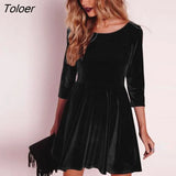New Women Swing Hem Velvet Dress Autumn Ladies Party Mini Dress Vestidos Velour Dress Long Sleeve Slim