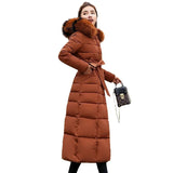 New Cotton-Padded Clothes Women 2023 Korean Version Extended Over The Knee Color Hair Collar Large Size Down Cotton-Padded Jacket Slim Cotton-Padded Jacket Women-Outfit