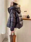 Merard Coffee Color Short Small Hooded Down Jacket Women's Winter 2024 New White Duck Velvet Thick Coat-Outfit