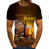 Funny 3D Print T-shirt Casual Bubble Beer Printed Short Sleeve Tees Fashion Plus Size Round Neck Male Summer Tops