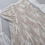 White Square Neck Lace Mesh Long Sleeve Mini Dress-Outfit