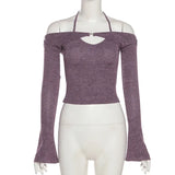 Toloer 2023 New Women's Solid Color T-Shirt Hanging Neck Fashion Slim Back Sexy Vest Suit Women-Outfit