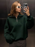 Hoodie 2024 Autumn Winter Female Neutral Fashion Street Trend Loose Lapel Zipper Hoodie-Outfit