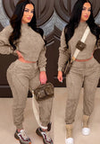 Winter Casual O-Neck Long Sleeves Solid Top And Pant 2 Piece